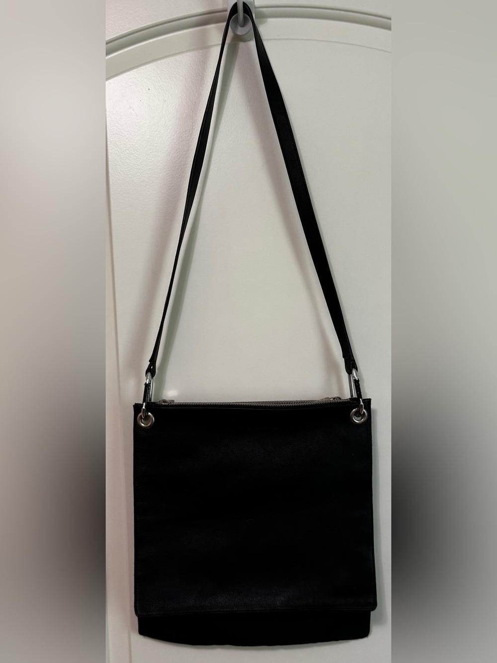 Furla Vintage Made In Italy Black Leather Double Zip Shoulder Bag Y2K